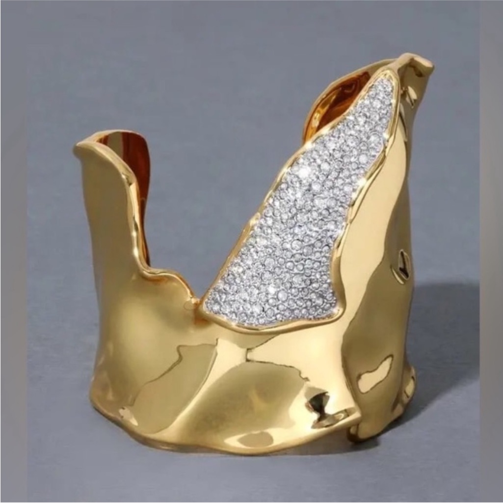 Alexis Bittar Solanales Gold Crystal Folded Torn Cuff Bracelet Cuff